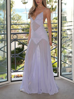 Purple Semi-Sheer Mesh Backless Maxi Dress
