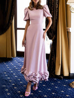 Elegant Solid Ruffle Hem Maxi Dress