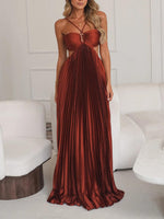 Elegant Satin Pleated Maxi Dress