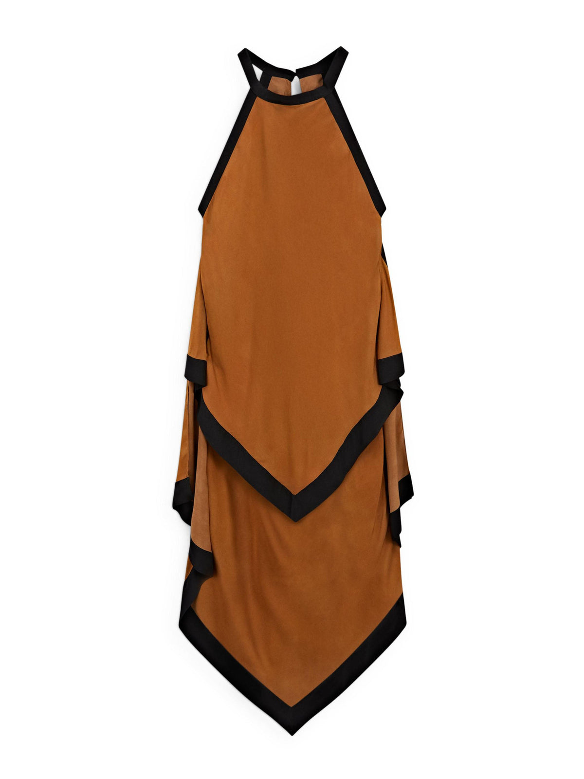 Brown Contrast Edge Asymmetric Hem Midi Dress