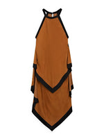 Brown Contrast Edge Asymmetric Hem Midi Dress