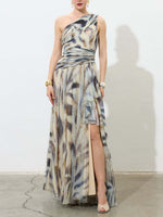 Elegant One-Shoulder Chiffon Maxi Dress