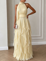 Elegant Tiered Ruffle Halter Maxi Dress