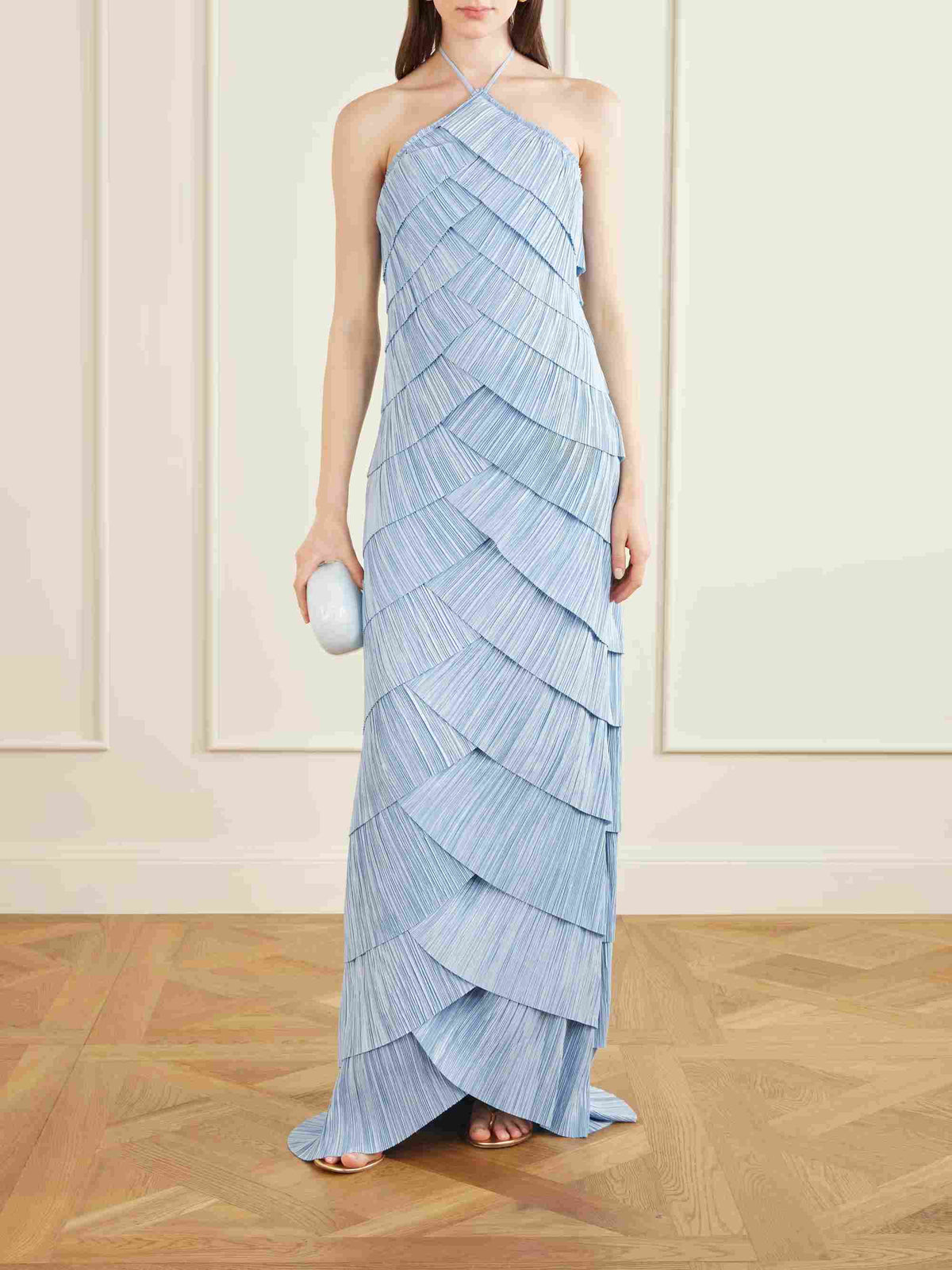 Blue Tiered Halter Maxi Dress