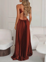 Elegant Satin Pleated Maxi Dress