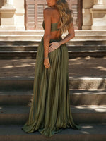 Elegant Satin Pleated Maxi Dress