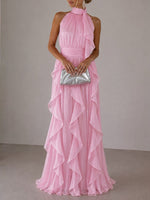 Elegant Tiered Ruffle Halter Maxi Dress