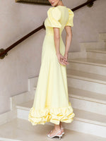 Elegant Solid Ruffle Hem Maxi Dress