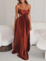 Elegant Satin Pleated Maxi Dress