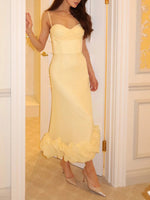 Elegant Ruffled Edge Slip Midi Dress