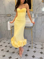 Elegant Ruffled Edge Slip Midi Dress