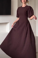 Brown Short Sleeves Maxi Dress