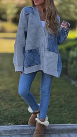 Slouchy Denim Patchwork Knitted Cardigan Jacket