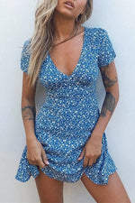 Chic Floral V Neck Mini Dress
