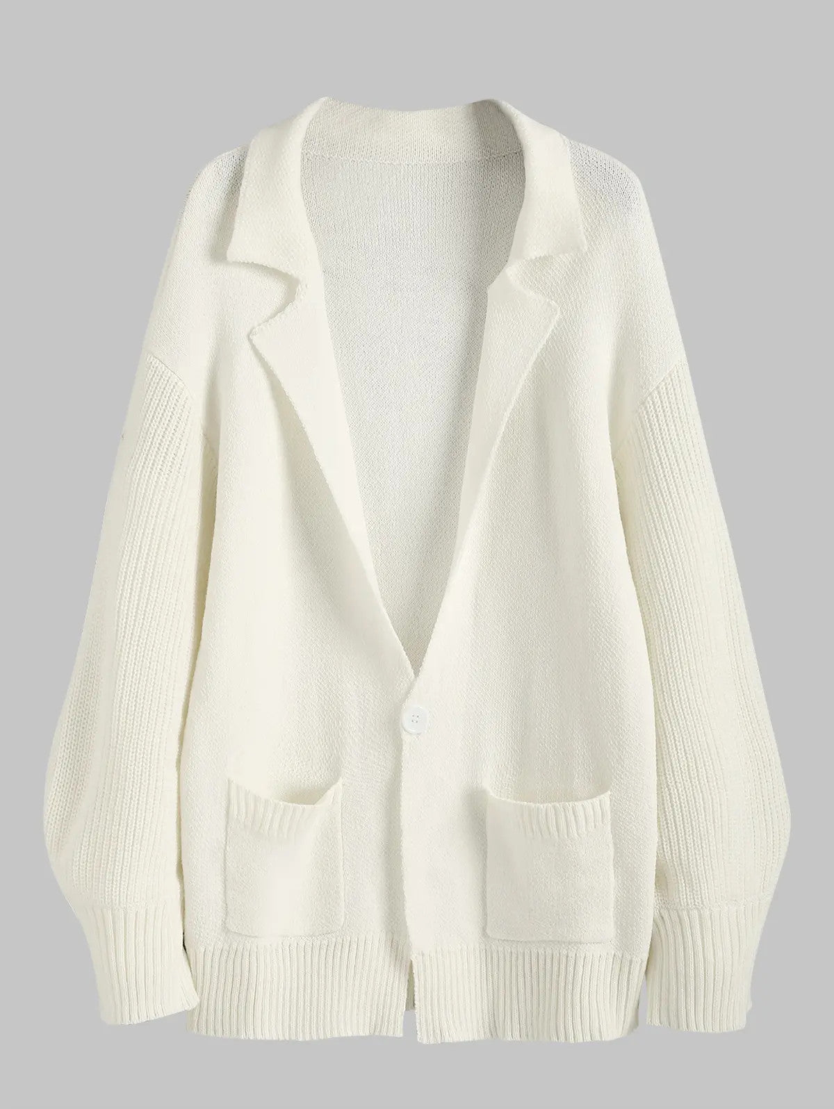 White Notched Lapel Lantern Sleeve Longline Cardigan