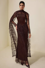 Brown Crochet Lace Shawl Long Dress