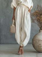 Beige One Shoulder Top and Slouchy Trousers Two-Piece Set