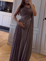 Elegant Draped Satin Gown Maxi Dress