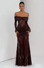 Chic Crochet Lace Off Shoulder Long Sleeves Maxi Dress