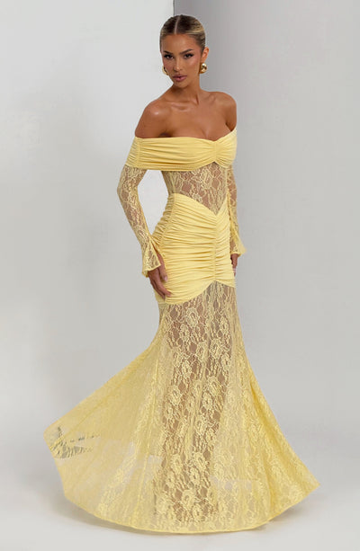 Chic Crochet Lace Off Shoulder Long Sleeves Maxi Dress