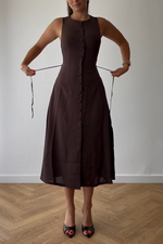 Solid Button Down Sleeveless Midi Dress