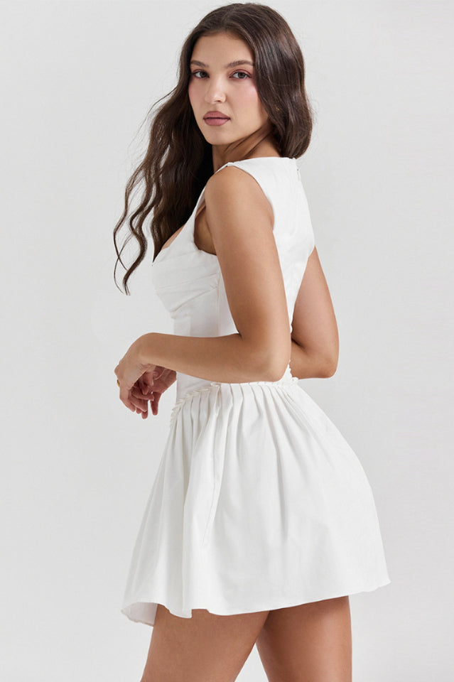 Chic Pleated Waist Mini Dress