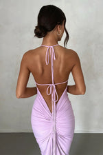 Elegant Ruched Backless Maxi Dress