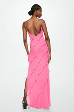 Solid Ruffle Open Back Maxi Dress