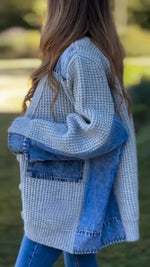 Slouchy Denim Patchwork Knitted Cardigan Jacket