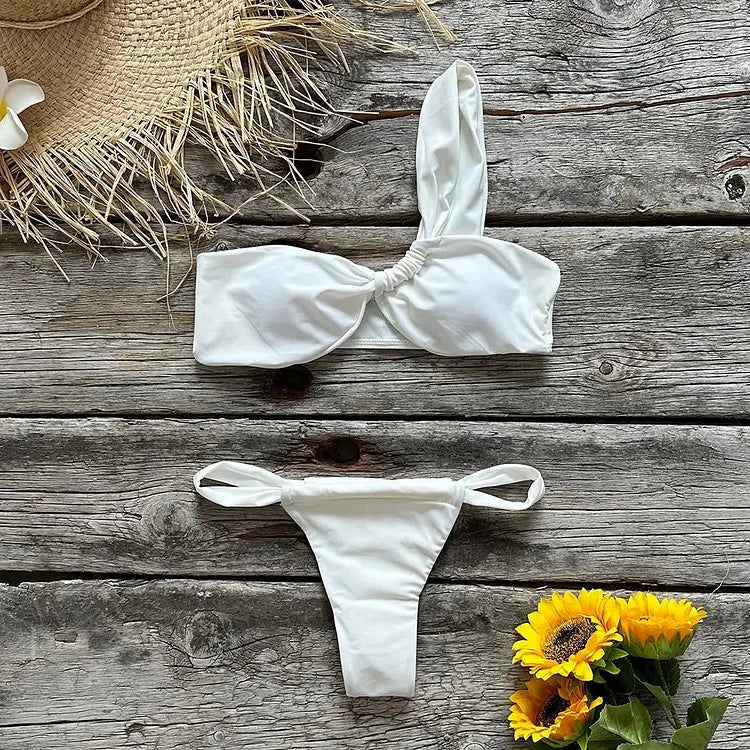 White One Shoulder Bikini Sets