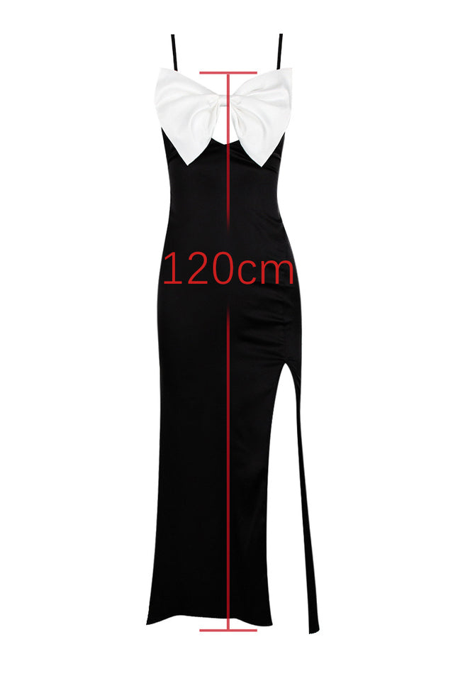 Black White Bow Satin Gown