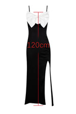 Black White Bow Satin Gown