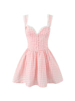 Pink Gingham Print Mini Dress