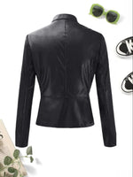 Cool Zippered Faux Leather Crop Jacket