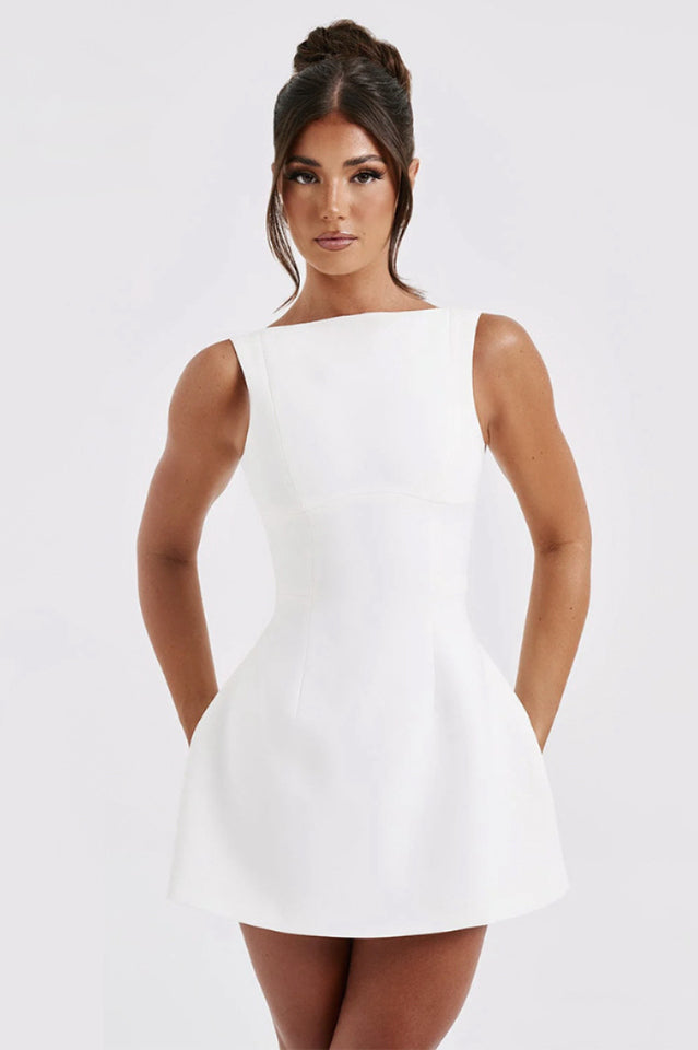 Solid Backless Mini Dress