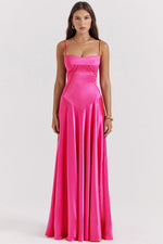 Elegant Satin Lace Up Back Maxi Dress
