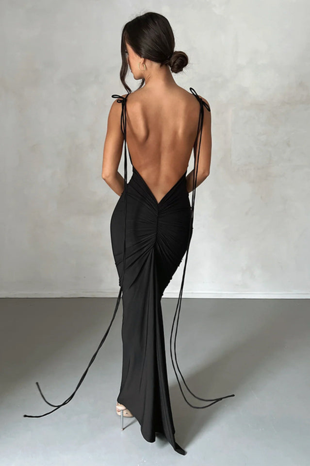 Elegant Ruched Backless Maxi Dress