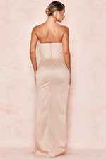 Satin Strapless High Slit Maxi Dress