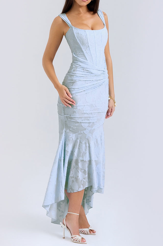 Retro Textured Surface Ruched Maxi Dress