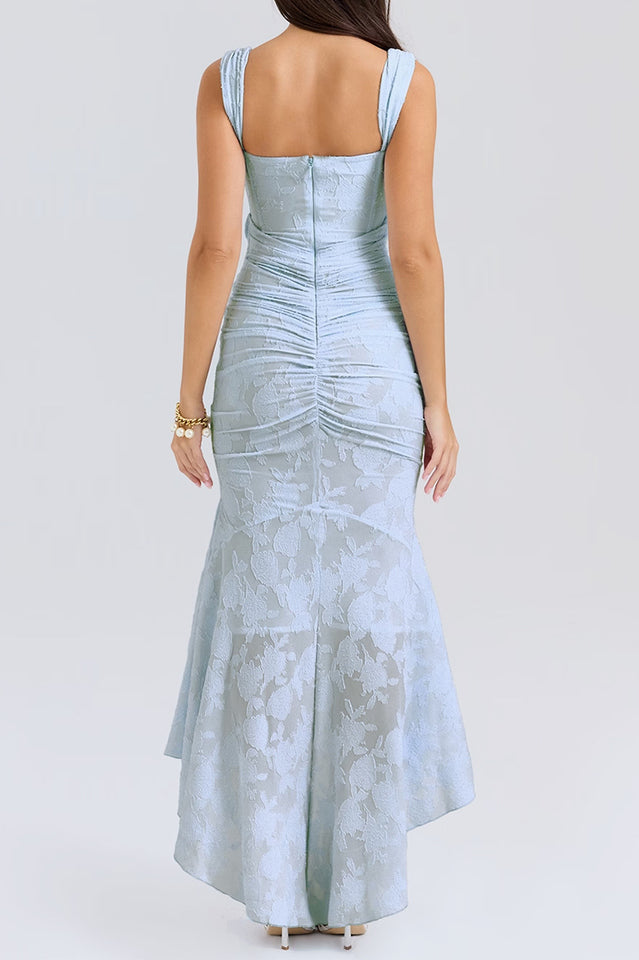 Retro Textured Surface Ruched Maxi Dress