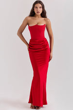 Off Shoulder Paneled Satin Midi Dress
