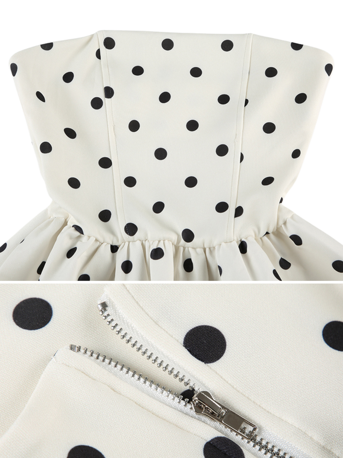 Beige Polka Dot Strapless Mini Dress