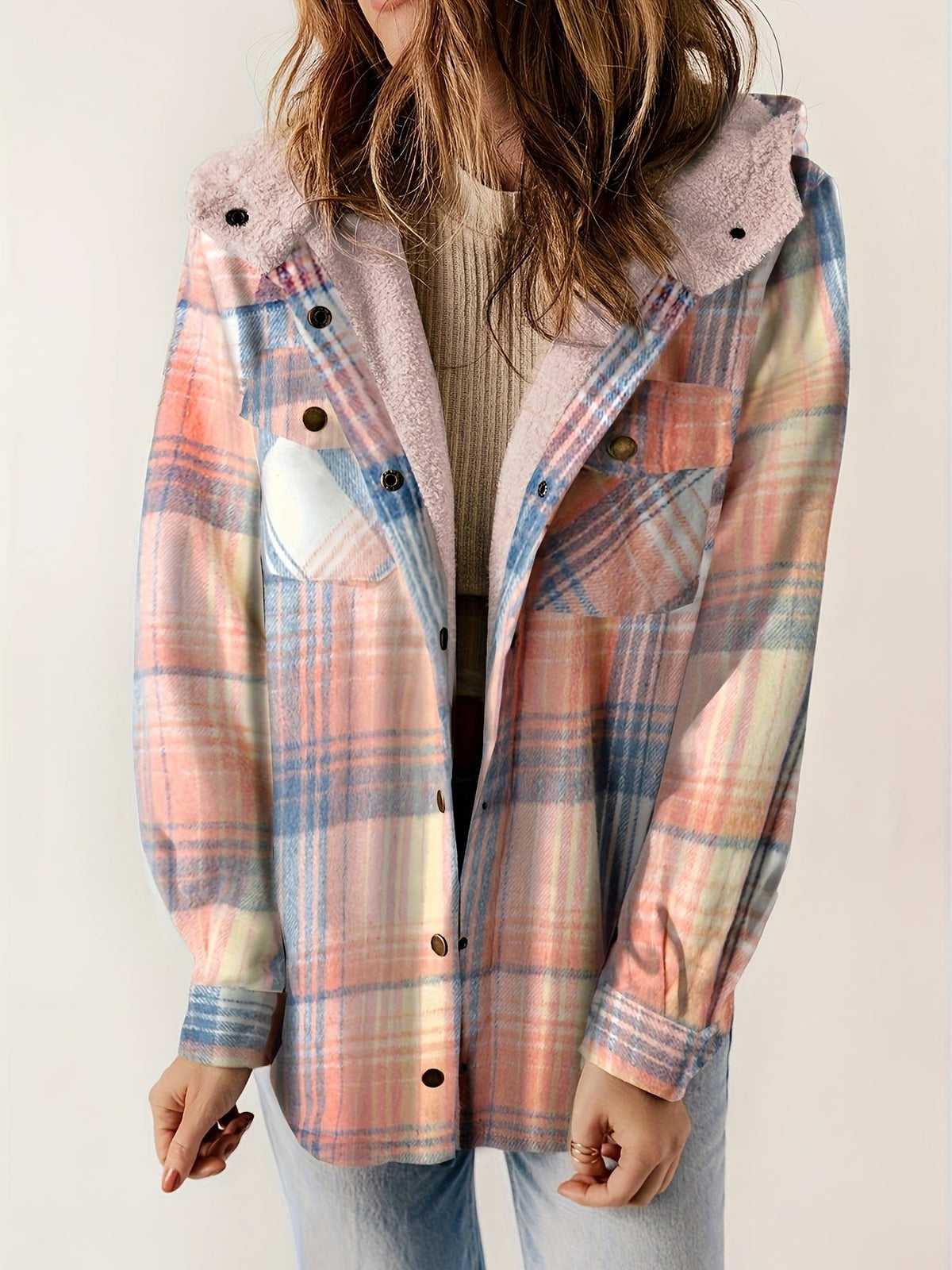Plaid Pattern Thermal Lining Hooded Jacket