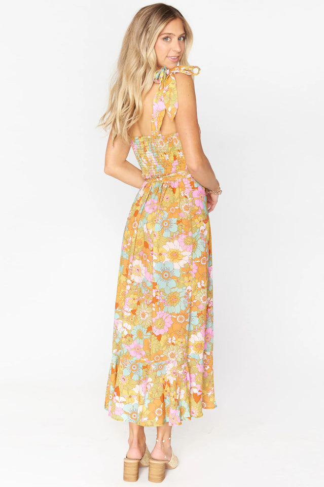 Spring Floral Sleeveless Midi Dress