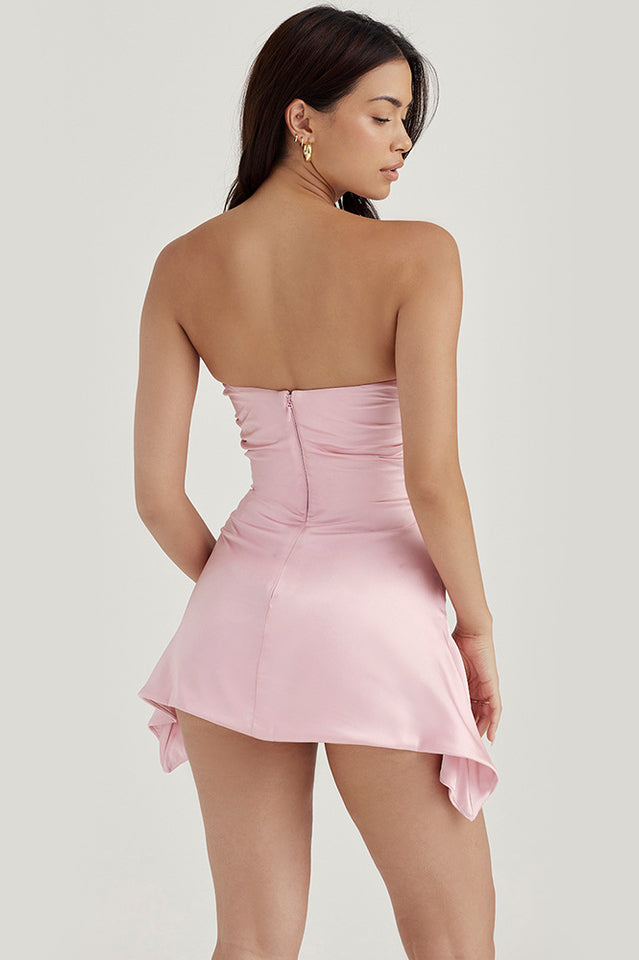 Solid Strapless Satin Mini Dress