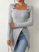 Button Trim Ribbed Knit Sweater