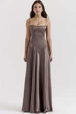 Elegant Satin Lace Up Back Maxi Dress