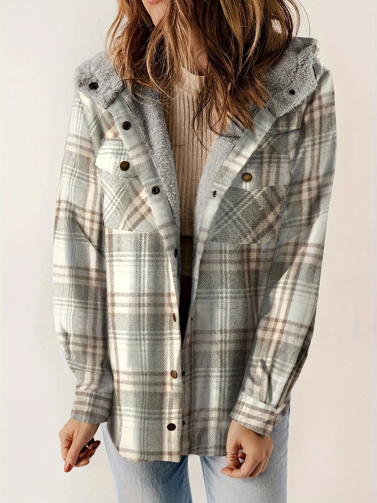 Plaid Print Thermal Lining Hooded Jacket