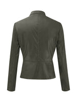 Cool Zippered Faux Leather Crop Jacket