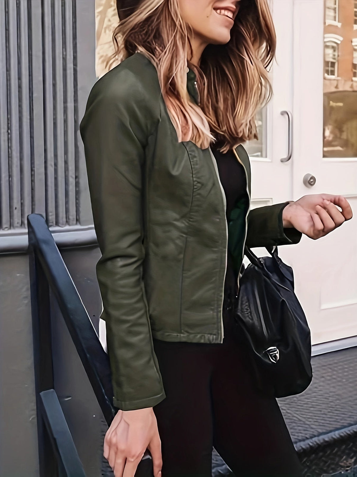 Cool Zippered Faux Leather Crop Jacket